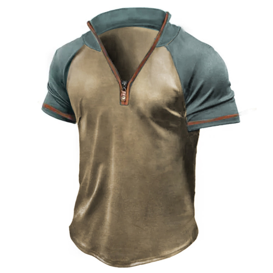 

Men's Outdoor Zipper Stand Collar Raglan Sleeves T-Shirt