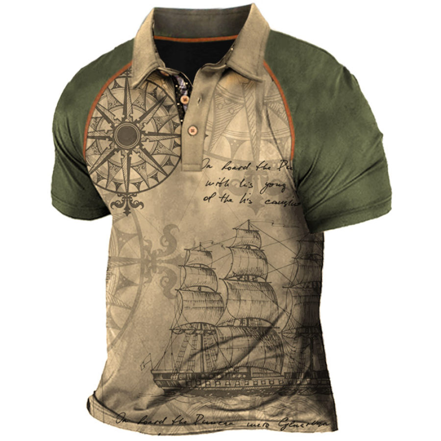 

Men's Casual Nautical Print Short Sleeve Polo Shirt