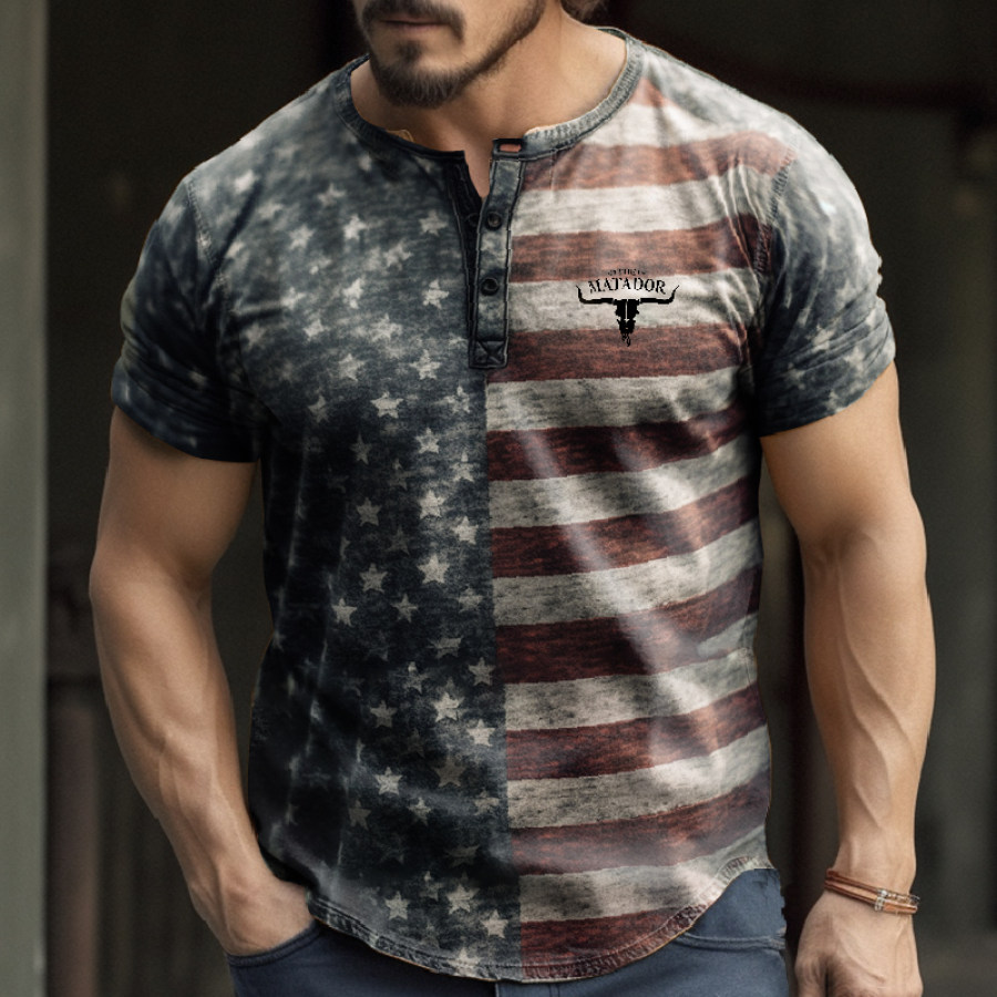 

Men's Vintage Western American Flag Distressed Graphic T-Shirt