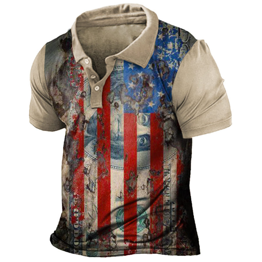 

Men's American Flag Dollar Print Casual Polo Shirt