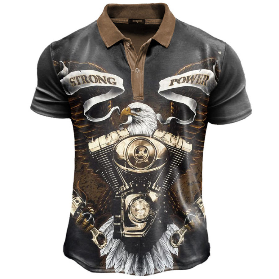 

Men's Motorcycle Hawk Print Casual Polo Shirt