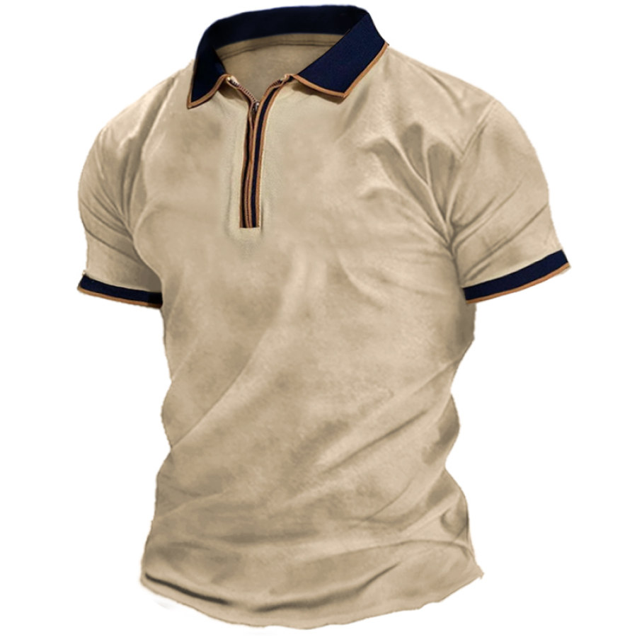

Men's Casual Color Block Quarter Zip Polo Shirt