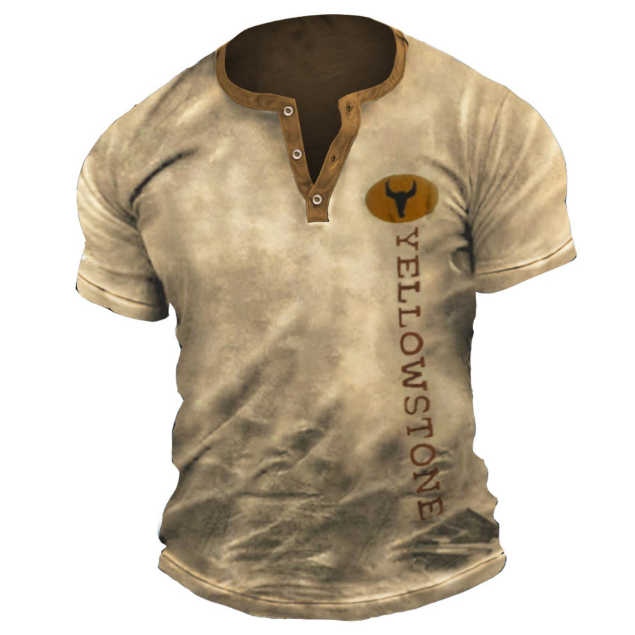 

Men's Vintage Western Yellowstone Outdoor Henley T-Shirt