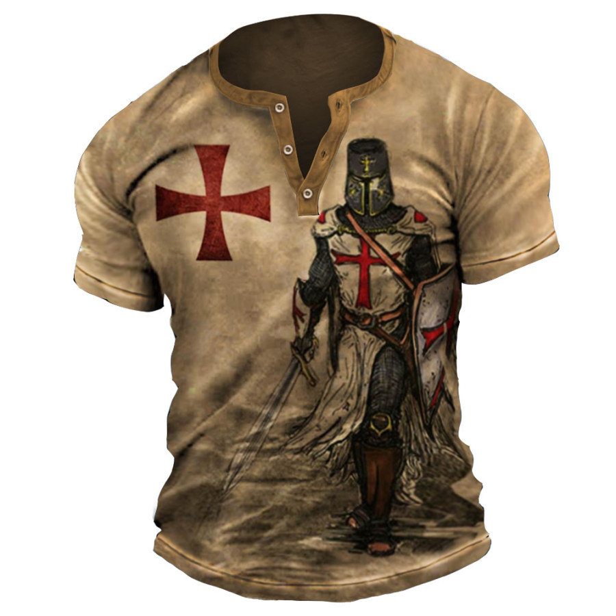 

Men's Vintage Templar Print Henley T-Shirt