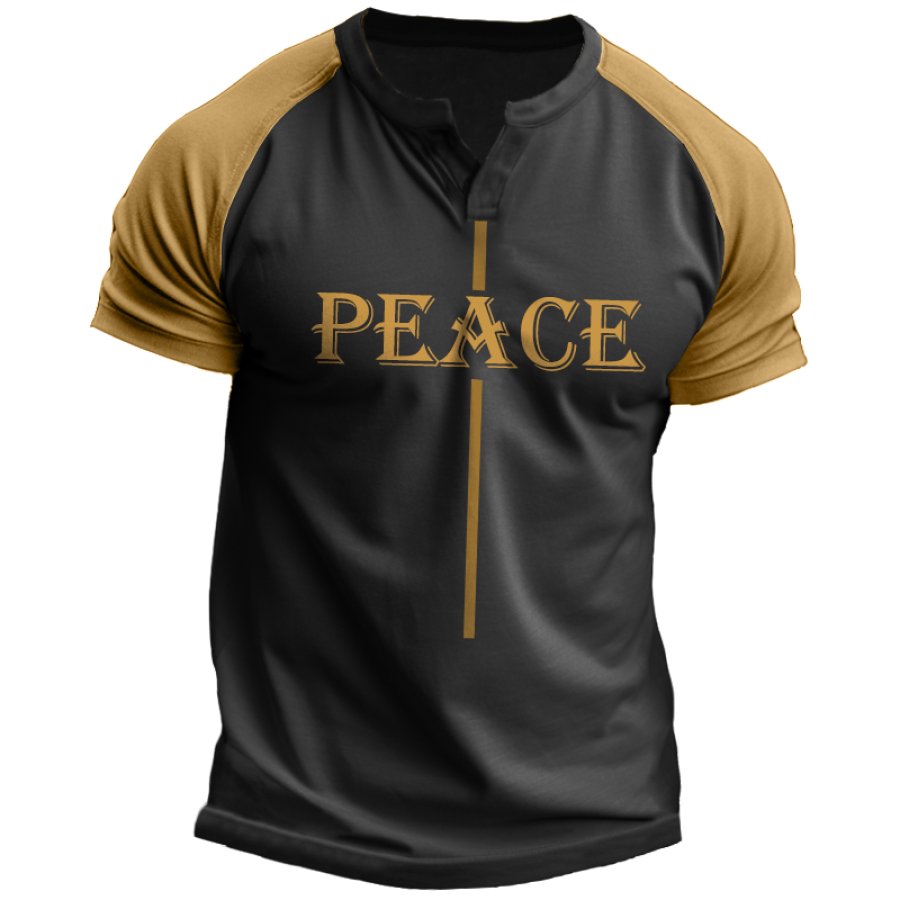 

Men's Fitted Fun Peace Print Vacation V Neck T-Shirt