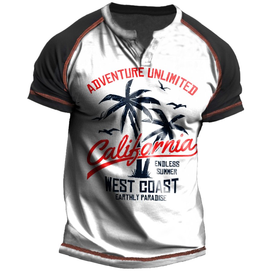 

Men's Vintage California West Goast Vacation Print V-Neck T-Shirt