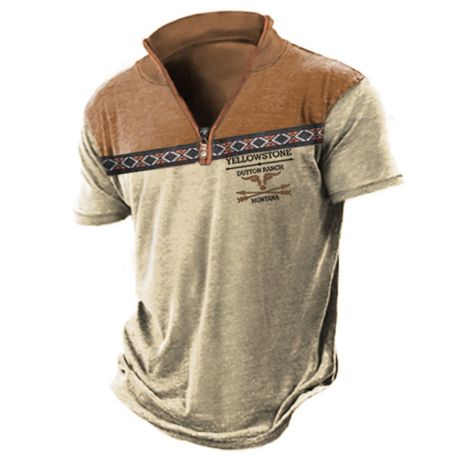 

Men's Vintage Yellowstone Zipper Stand Collar Casual T-Shirt