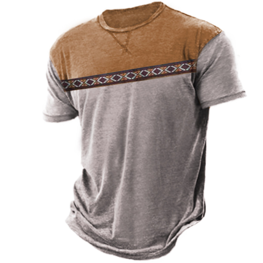

Men's Aztec Colorblock Casual Short Sleeve T-Shirt