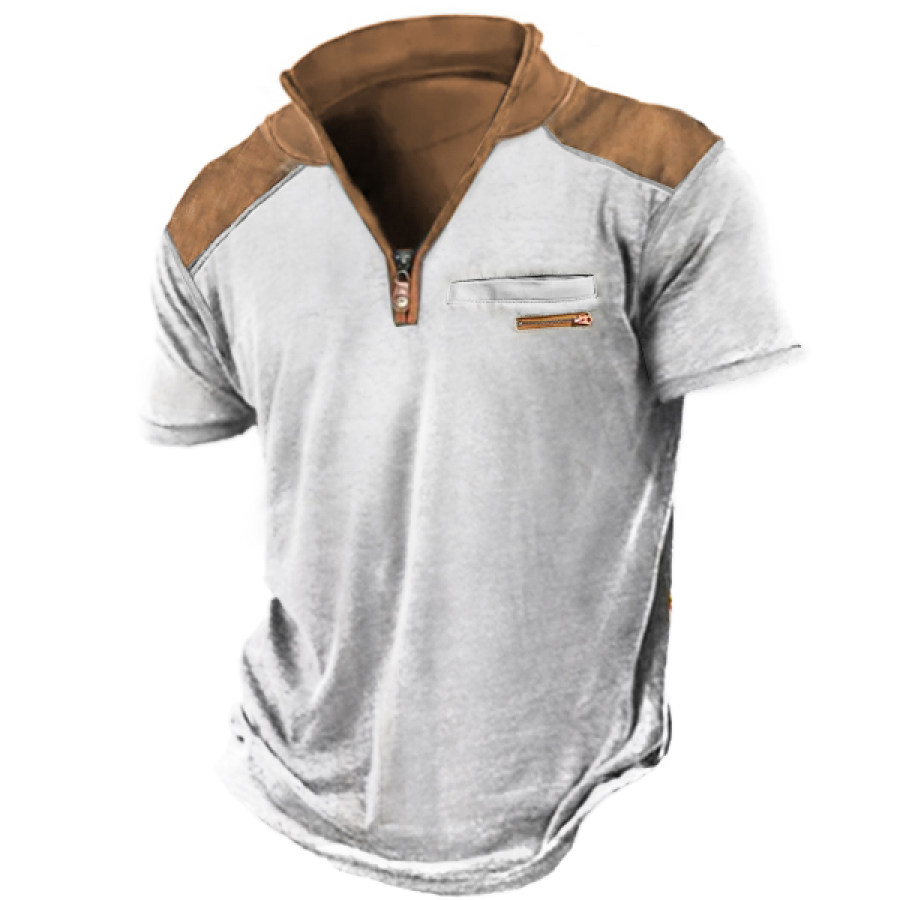 

Men's Outdoor Zipper Stand Collar Casual Short Sleeve Tactical T-Shirt