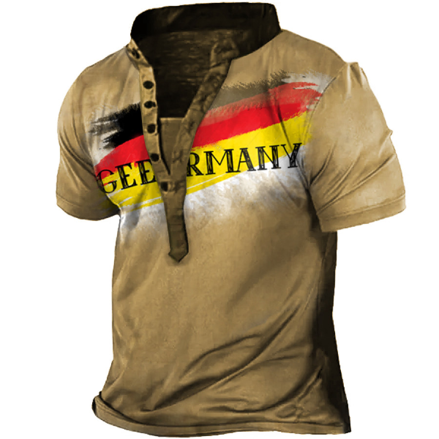 

Nanshan Vintage German Flag Print Henley T-Shirt