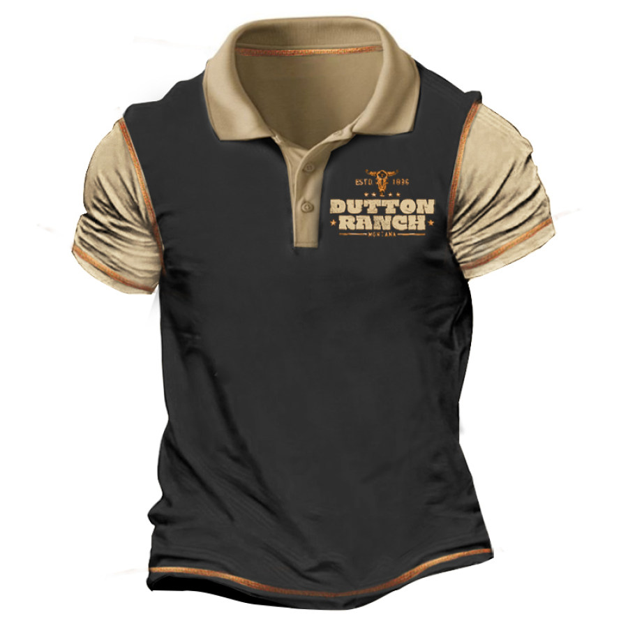 

Men's Vintage Western Yellowstone Short Sleeve Polo Shirt