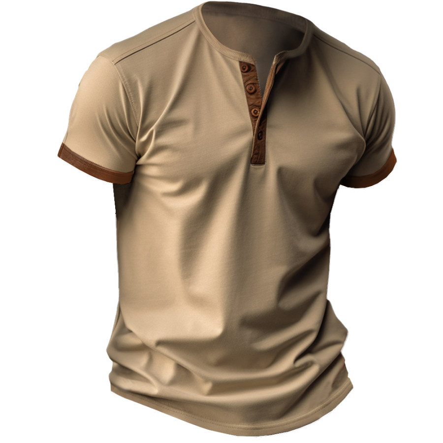

Men's Outdoor Colorblock Casual Henley Collar T-Shirt