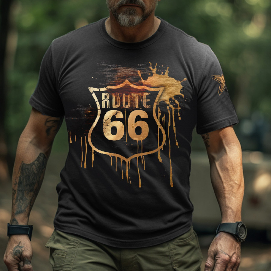 

Men's Outdoor Vintage Route 66 Graphic Print T-Shirt