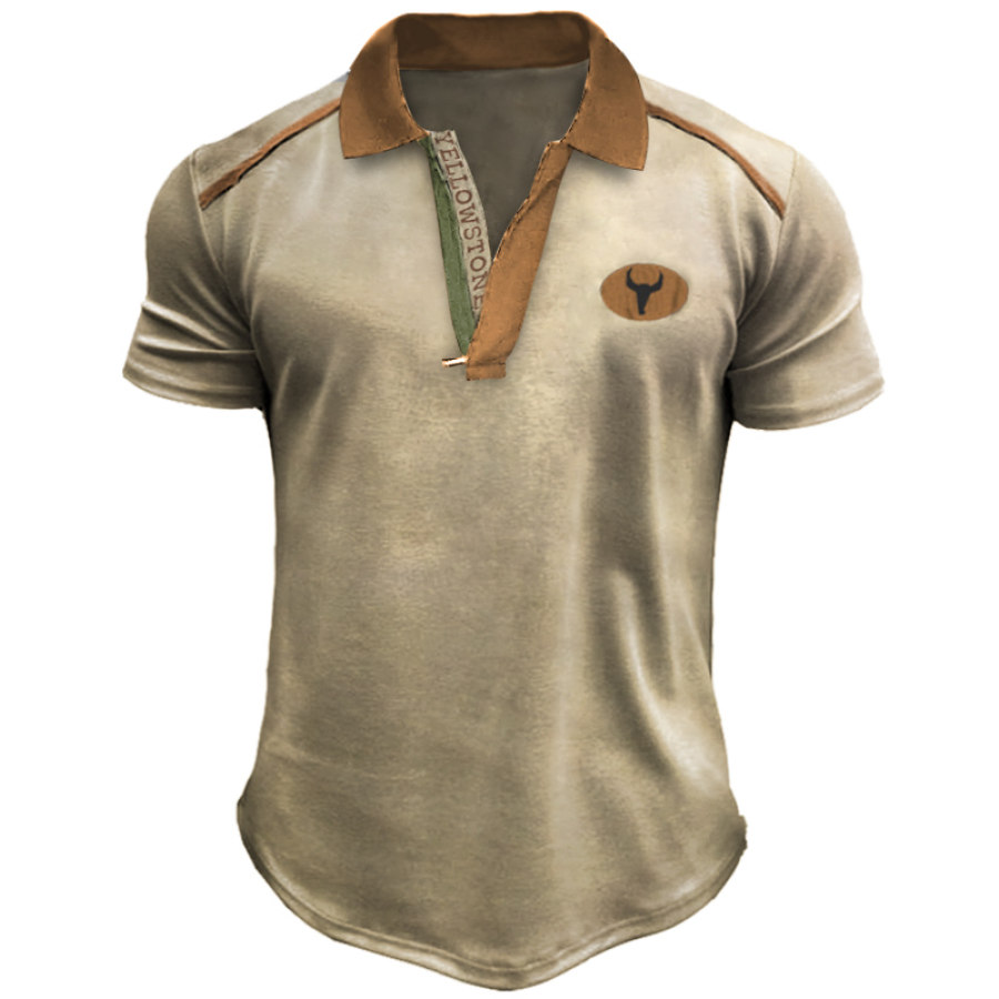 

Men's Vintage Western Yellowstone Lapel T-Shirt