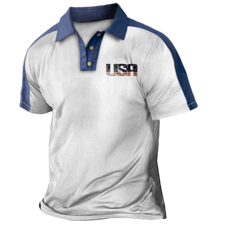 

Men's Casual USA Letter Lapel T-shirt