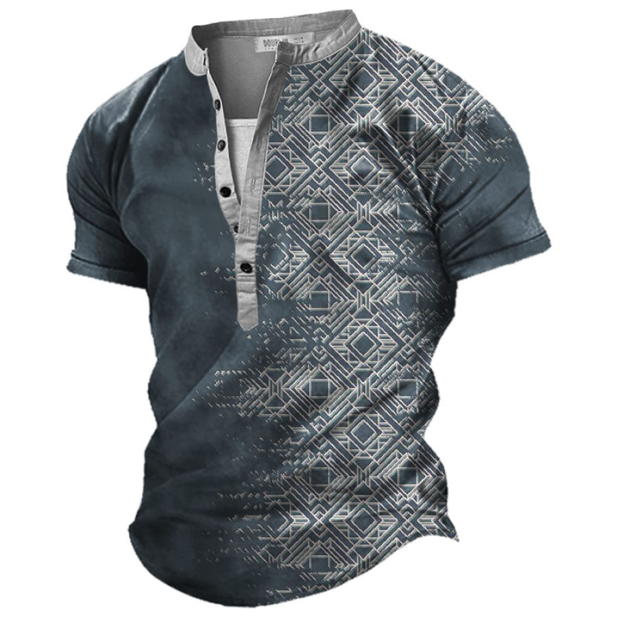 

Men's Casual Printed Short Sleeve Henley T-Shirt