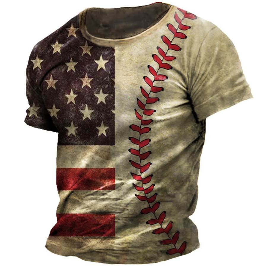

Men's Vintage American Flag Baseball Print Short Sleeve T-Shirt