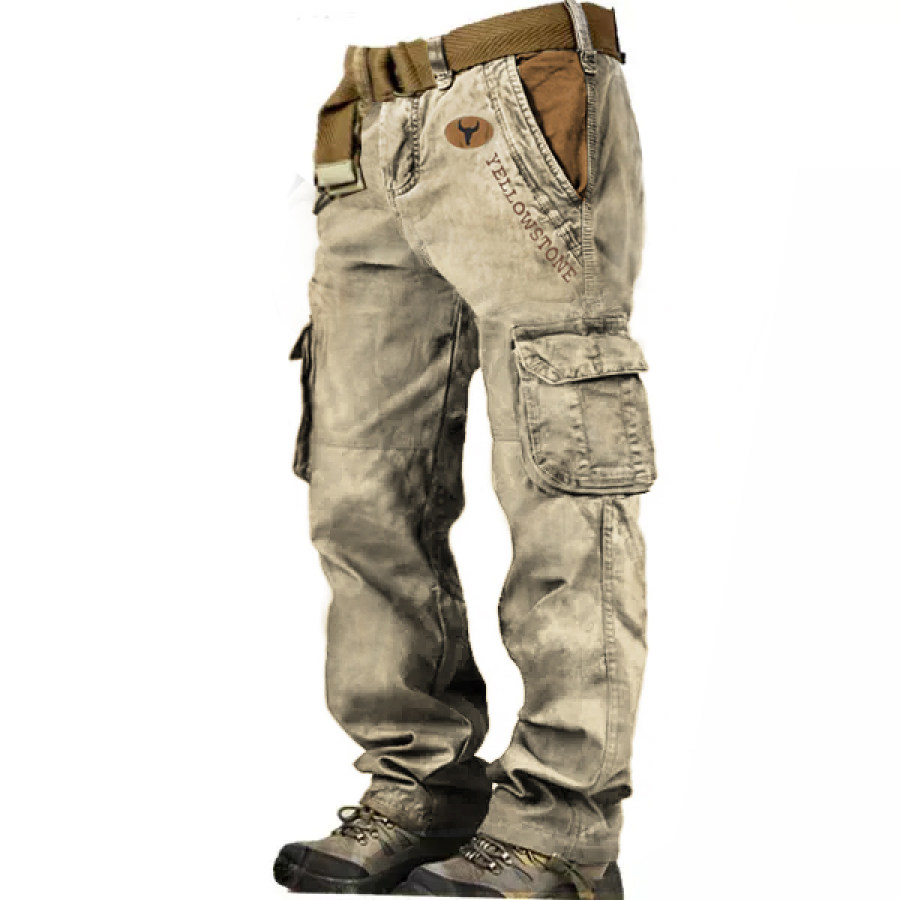 

Men's Vintage Yellowstone Wash Print Multi-Pocket Tactical Pants