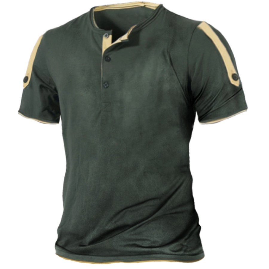 

Men's Casual Color Block Short Sleeve Henley T-Shirt