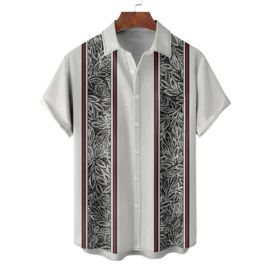 

Men's Stripe Tropical Plant Hawaiian Beach Short Sleeved Shirt