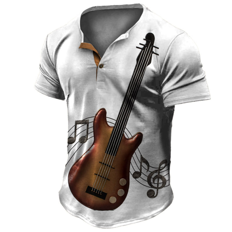 

Men's Vintage Guitar Notes Print Henley T-Shirt