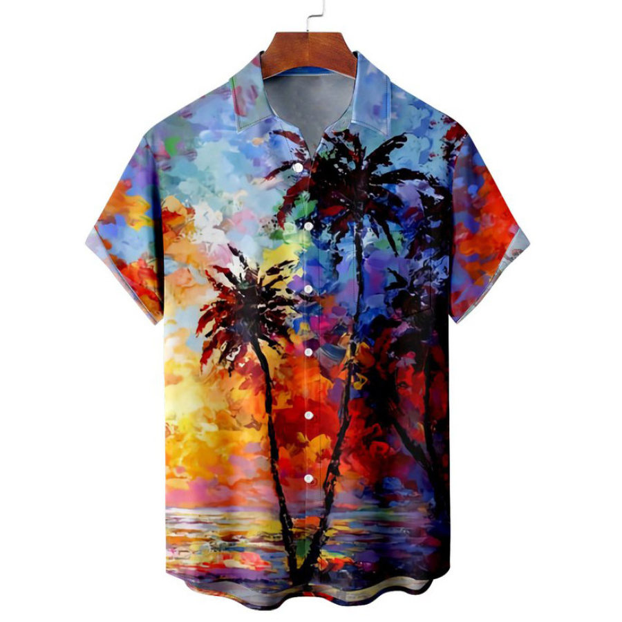 

Men's Colorful Coconut Tree Hawaiian Beach Short Sleeved Shirt