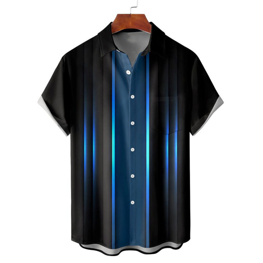 

Men's Hawaiian Striped Color Matching Beach Short Sleeved Shirt