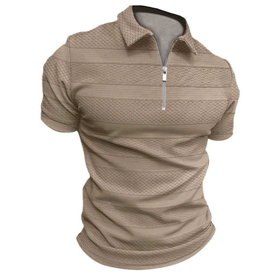 

Men's Outdoor Solid Color Jacquard Zip Polo Short Sleeve T-Shirt