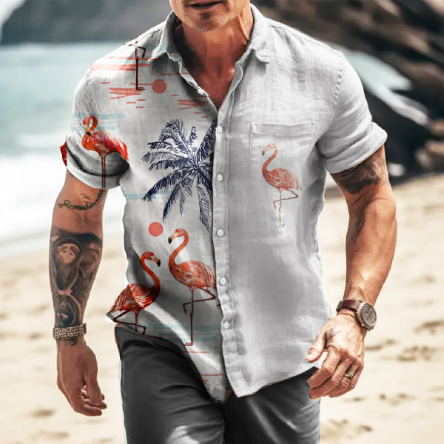 

Men's Hawaiian Flamingo Coconut Casual Print Shirt