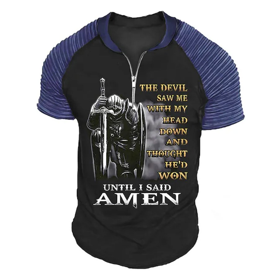 

The Devil Saw Me With My Head Down And Thought He'd Won Until I Said Amen Men Henley Tee