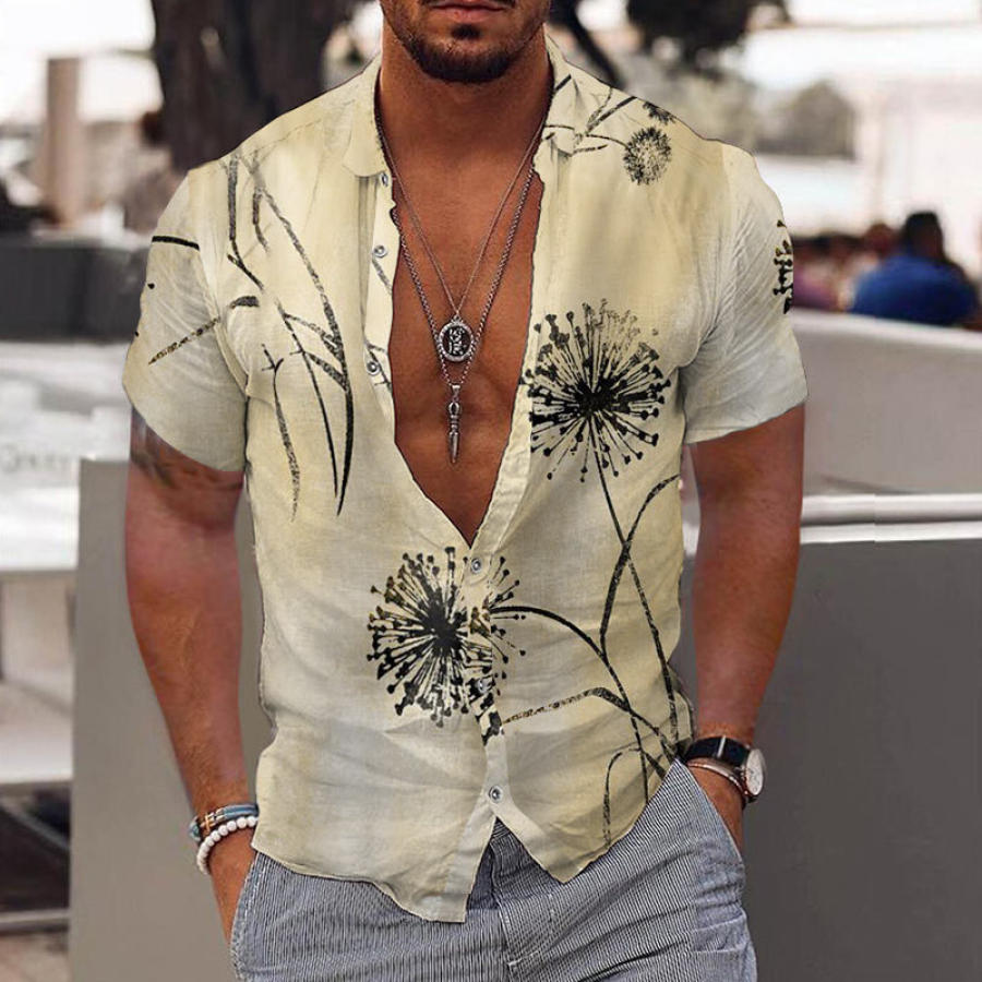 

Men's Casual Dandelion Print Short Sleeve Hawaiian Shirt