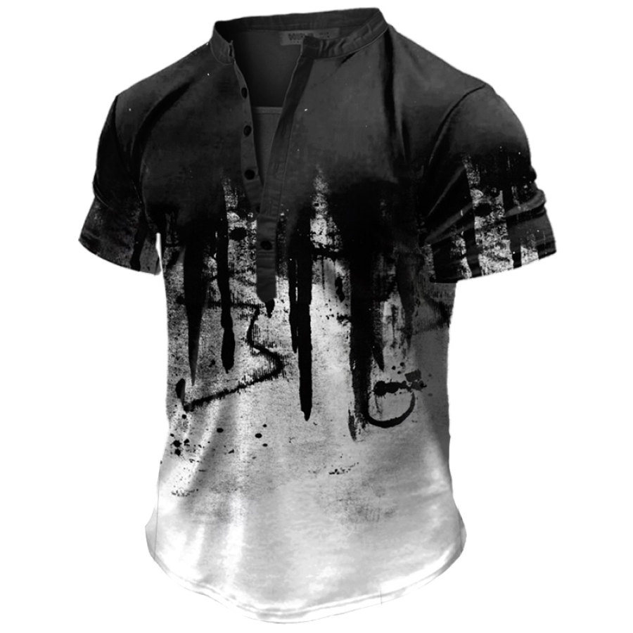 

Men's Casual Graffiti Print Short Sleeve Henley T-Shirt