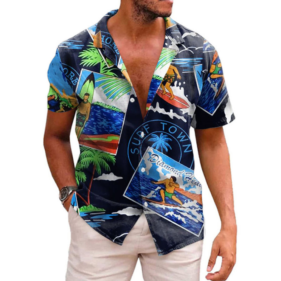 

Camicia Hawaiana A Maniche Corte Con Stampa Di Cartoline Da Uomo