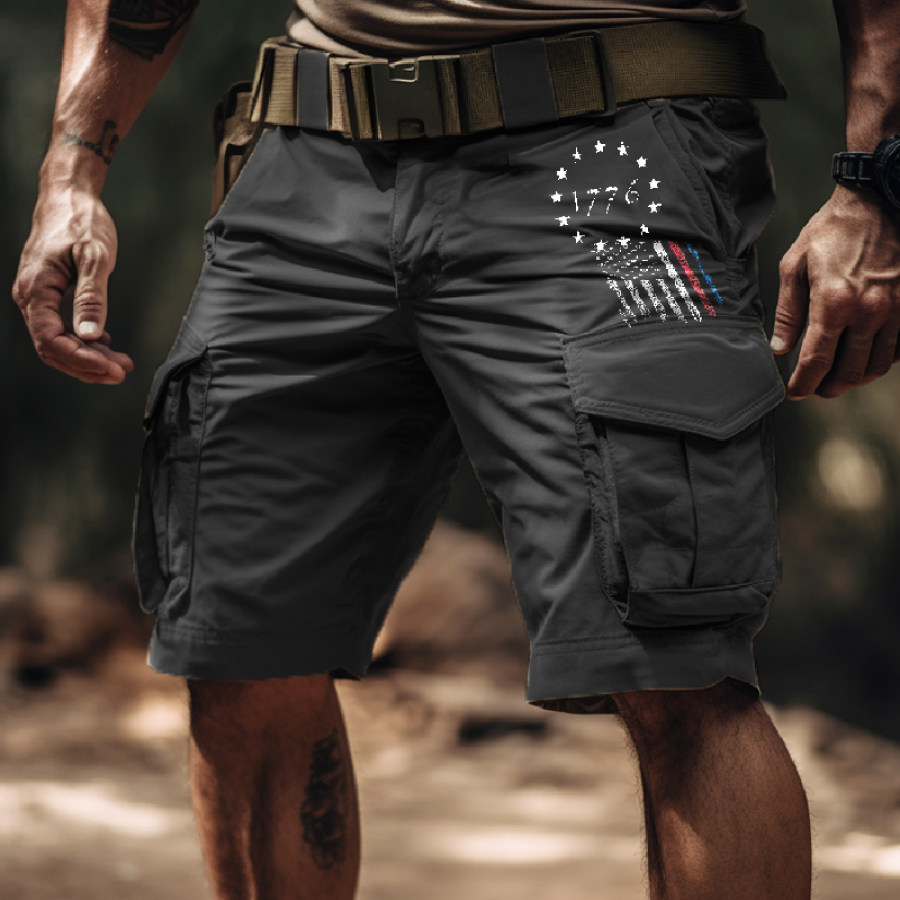 

Men's Outdoor Retro Tactical Training Utility Overalls American Flag 1776 Pattern Printed Shorts