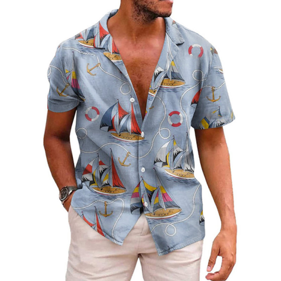 

Men's Ocean Yacht Print Short Sleeve Hawaiian Shirt