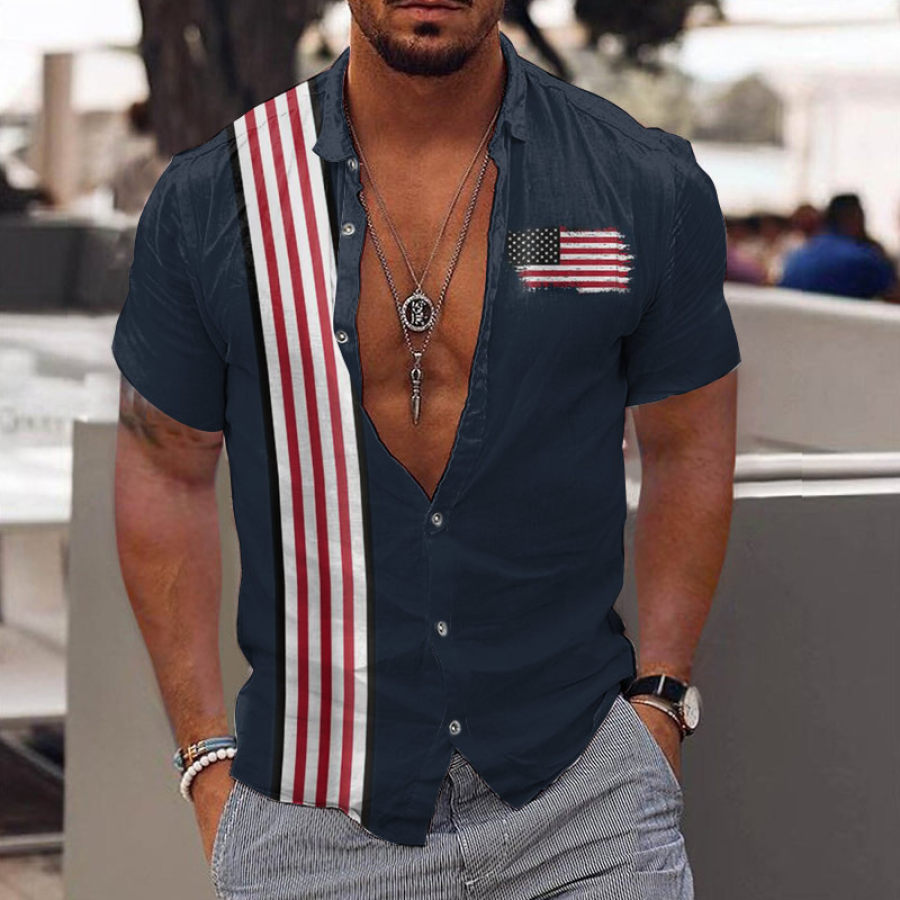 

Men's Casual American Flag Print Short Sleeve Shirt