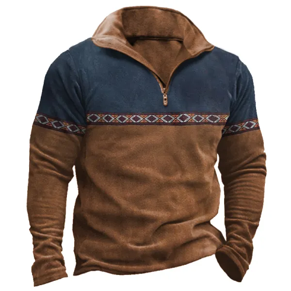 Men's Aztec Colorblock Quarter Zip Sweatshirt