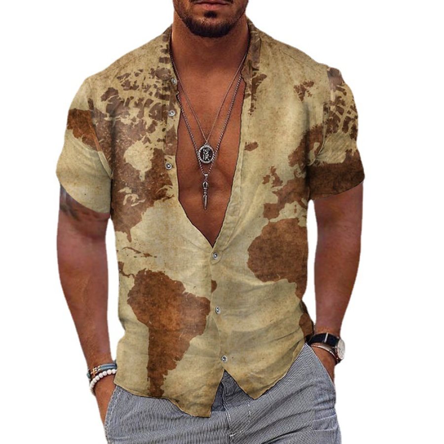 

Men's Map Print Short Sleeve Casual Shirt