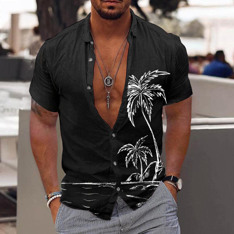 

Men's Casual Coconut Tree Print Short Sleeve Hawaiian Shirt