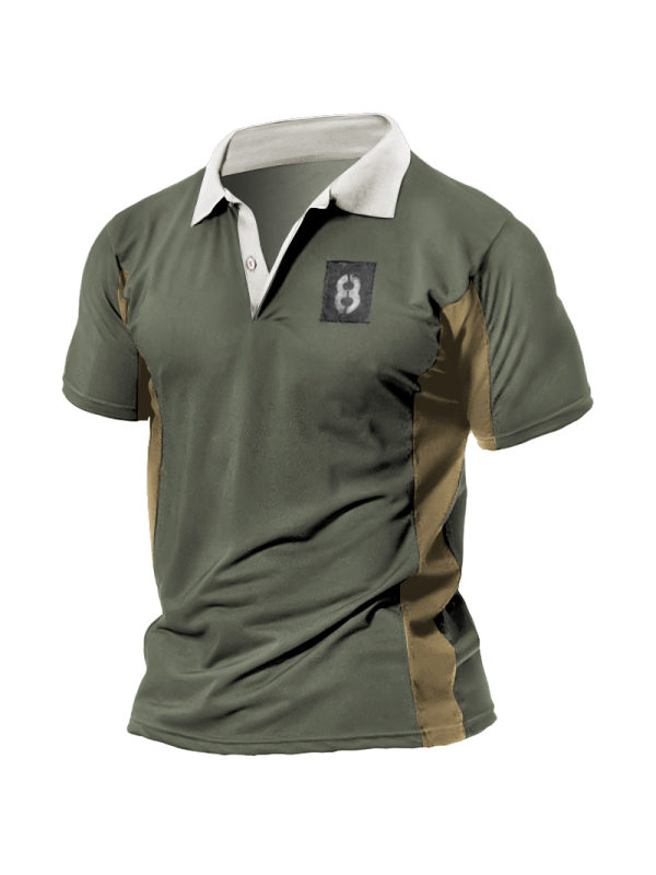 Men's Vintage Tactical Colorblock Print Polo Short Sleeve T-Shirt