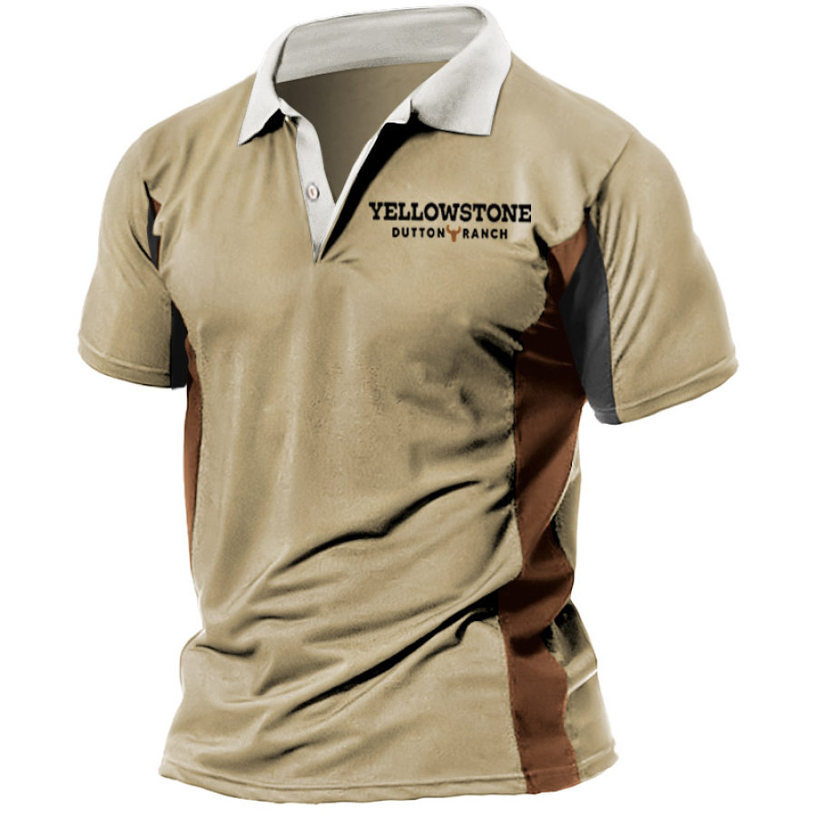 

Men's Vintage Yellowstone Colorblock Print Polo Short Sleeve T-Shirt
