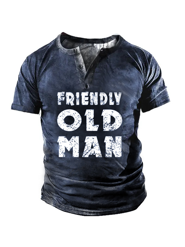 Men's Vintage Old Man Henley Short Sleeve T-Shirt