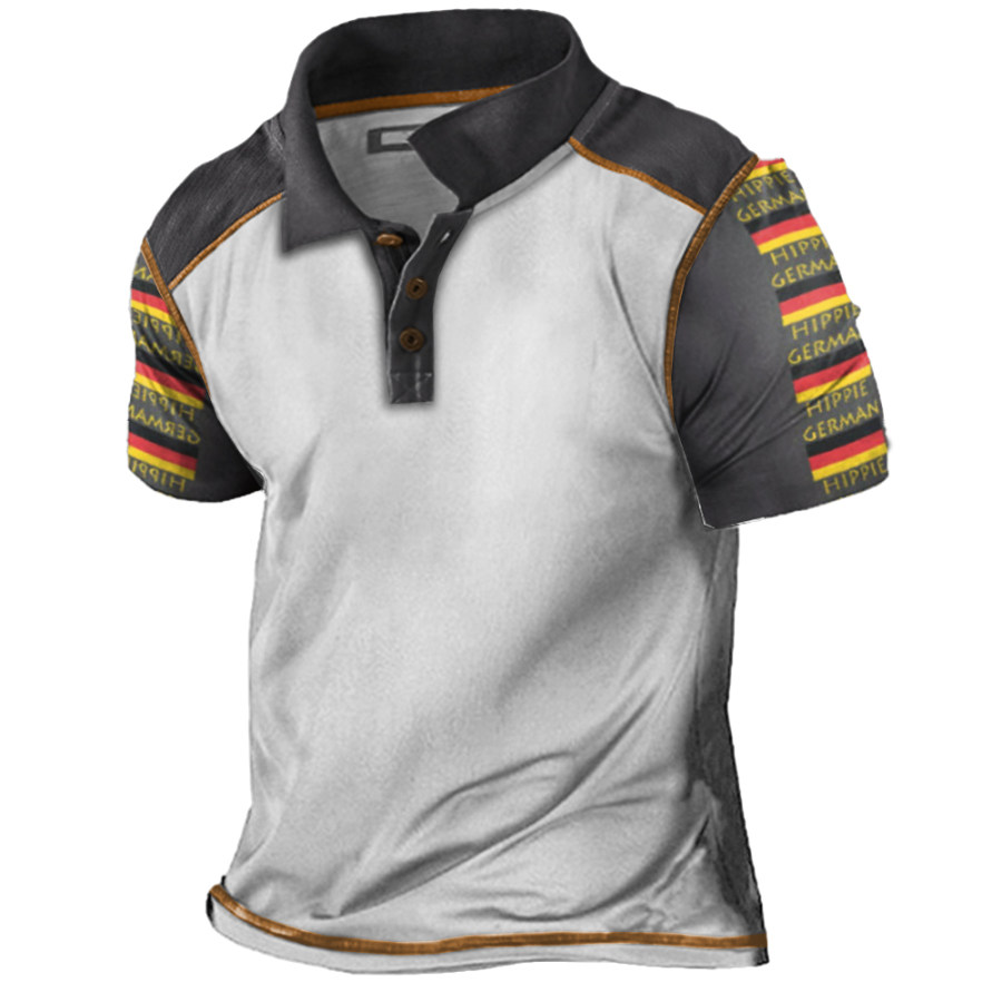

Men's German Flag Print Color Block Polo Neck T-Shirt