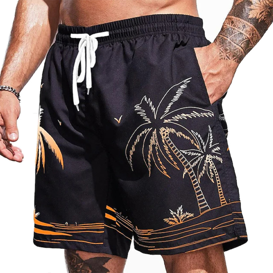 

Shorts Havaianos Masculinos Coqueiros Respiráveis Para Férias De Secagem Rápida