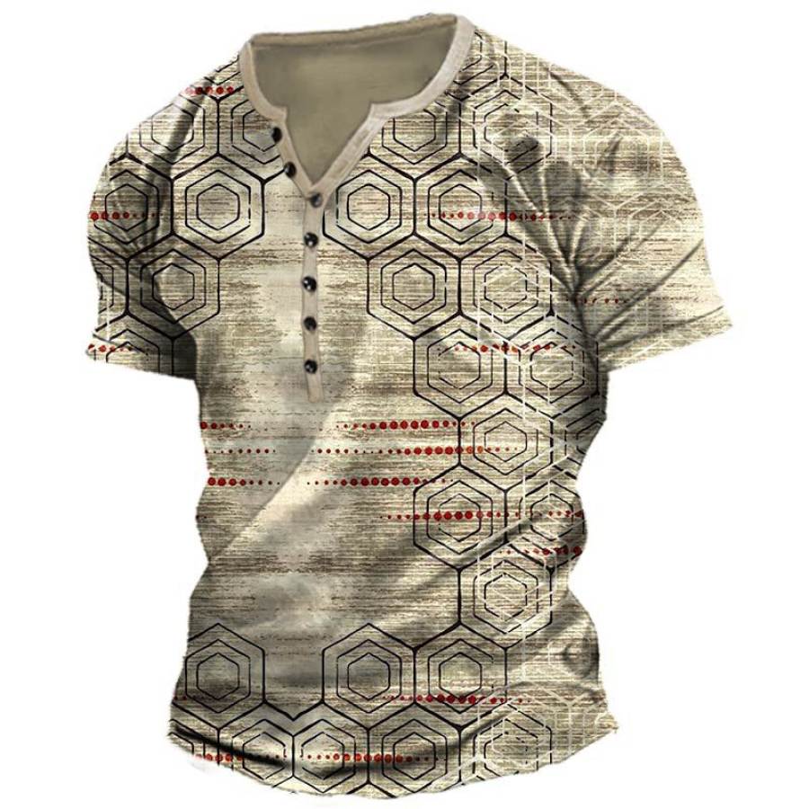 

Men's Vintage Geometric Short Sleeve Henley T-Shirt
