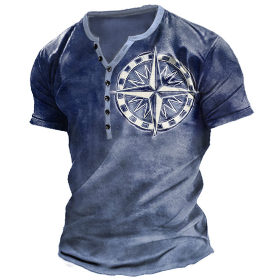 

Men's Vintage Compass Print Henley T-Shirt
