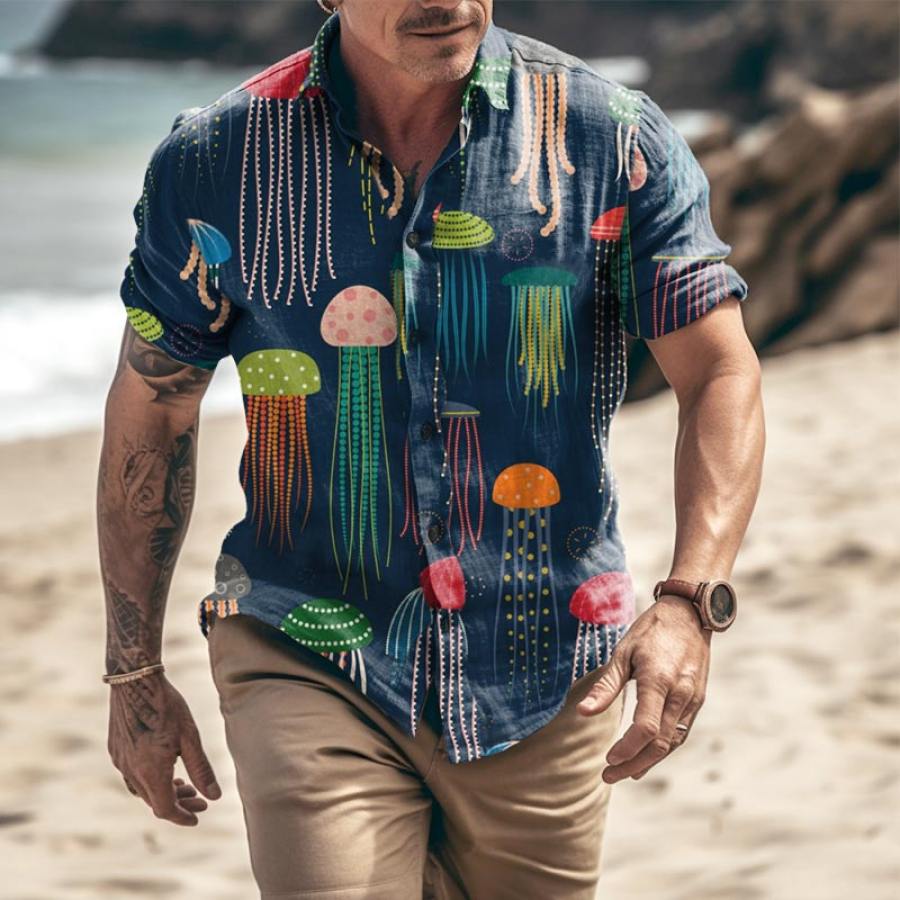

Мужская повседневная рубашка с коротким рукавом и принтом гавайских медуз