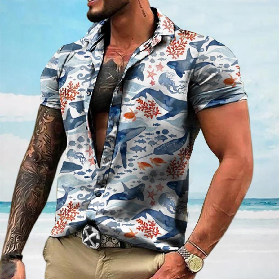 

Men's Hawaiian Sea Life Print Short Sleeve Casual Shirt