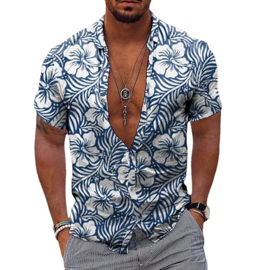 

Men's Hawaiian Hibiscus Print Short Sleeve Casual Shirt