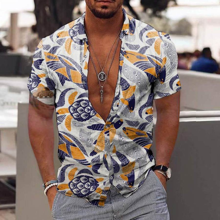 

Men's Hawaiian Ocean Turtle Print Short Sleeve Casual Shirt